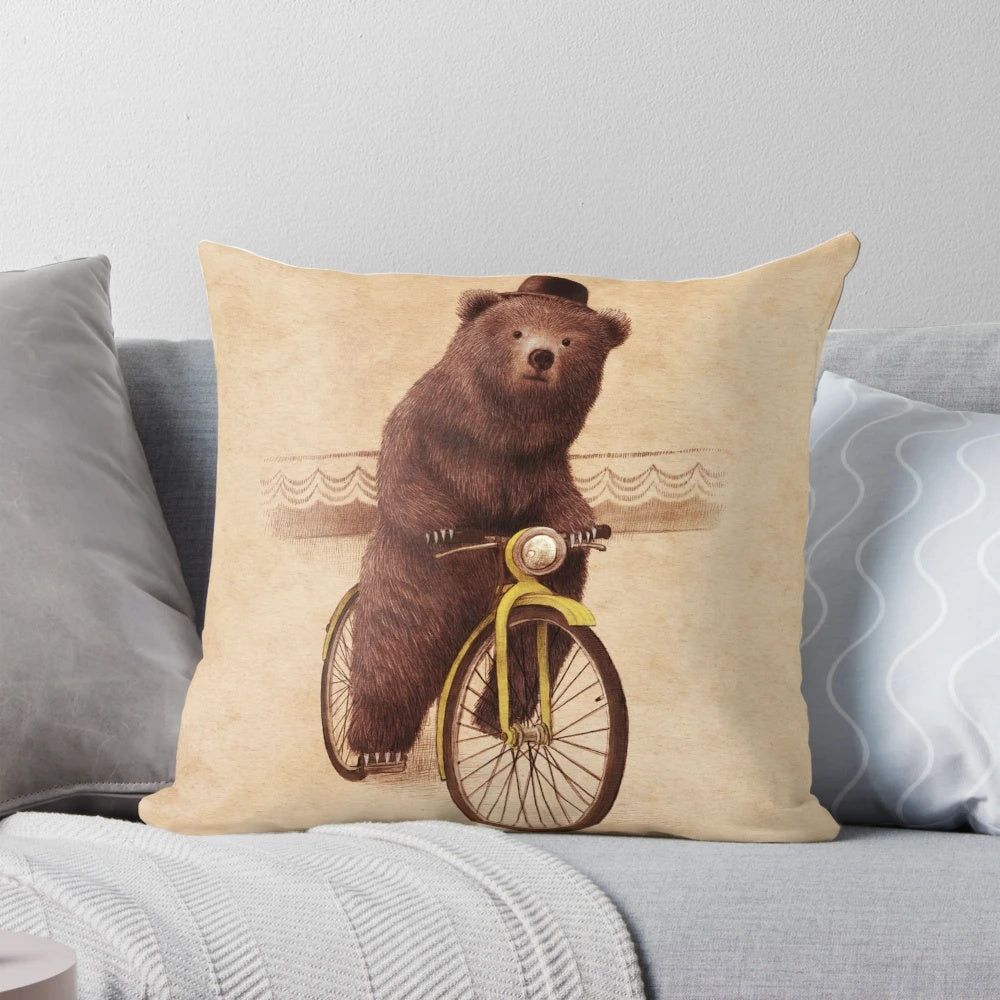 Whimsical Barnabus the Bear Pillow - Vintage Inspired Animal Illustration