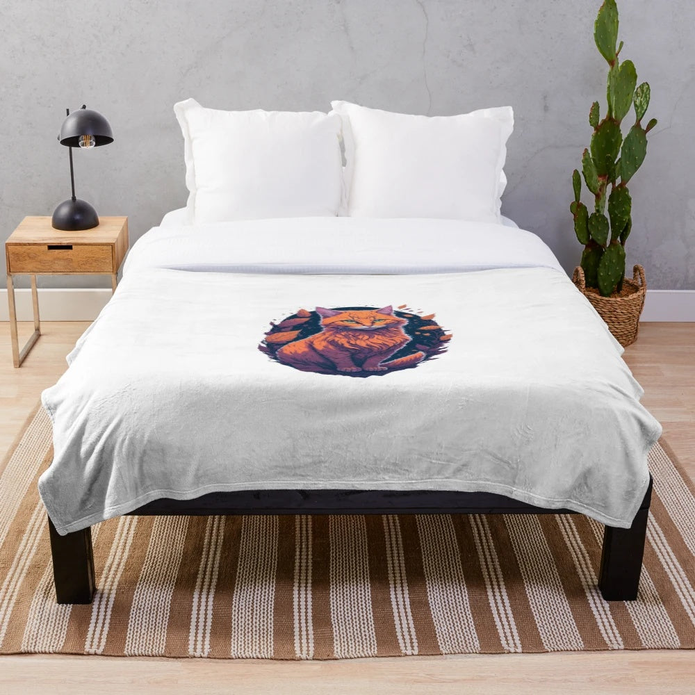 Soft and cozy plush cat blanket with legendary animal fantasy art design