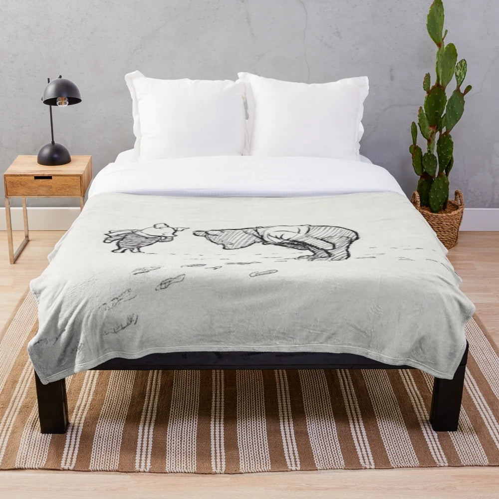 Winnie the Pooh inspired sketch plush blanket