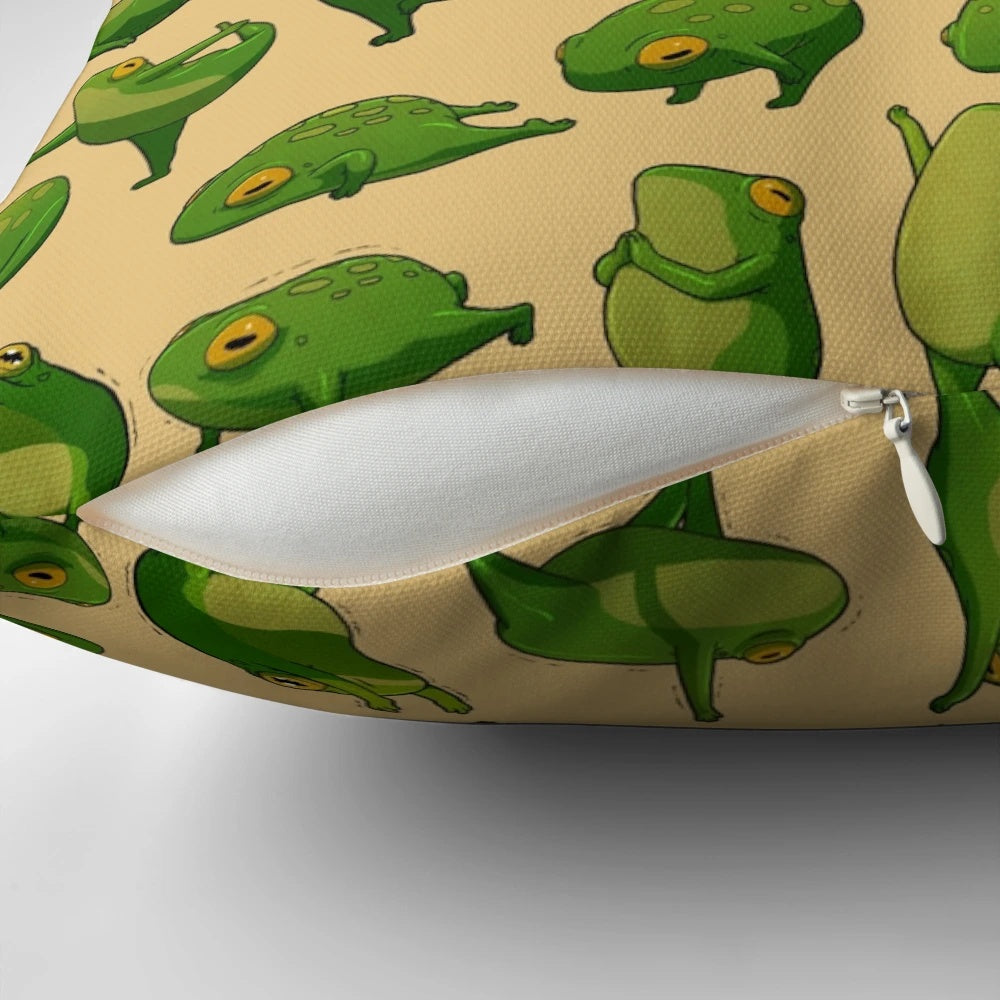Adorable frog yoga pose pillow with text for cottagecore home or bedroom decor